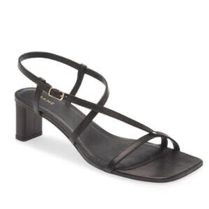 FRAME LE BRAXTON SANDAL SQUARE TOE ANKLE STRAP HEEL BLACK NOIR SIZE 40